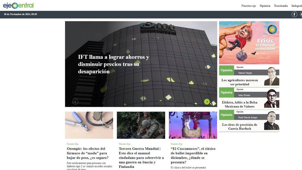 Screenshot of the Eje Central website