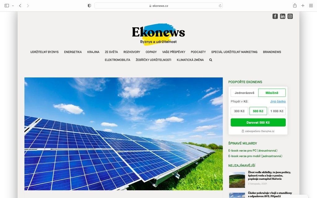 Screenshot of the Ekonews website