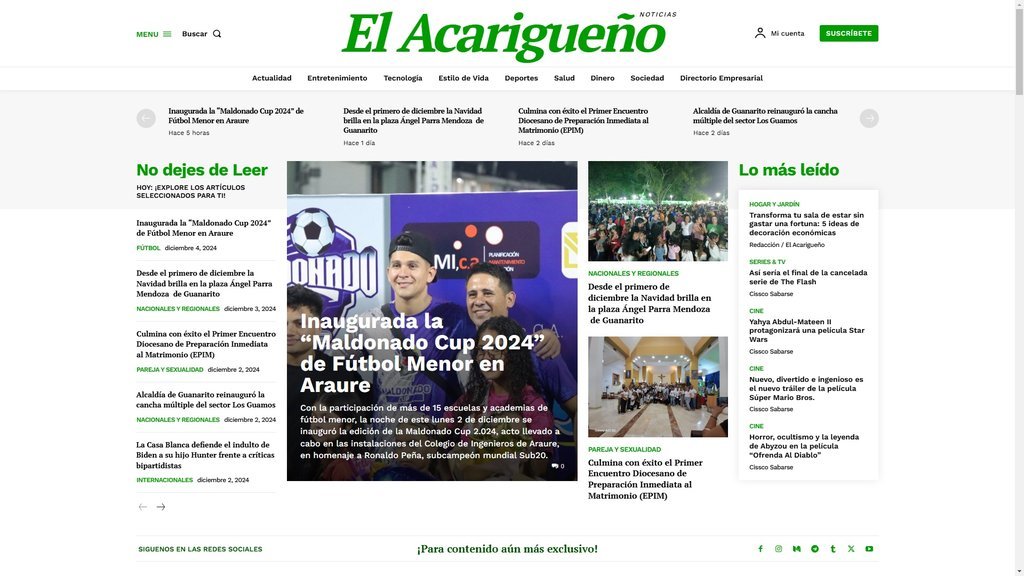 Screenshot of the El Acarigueno website