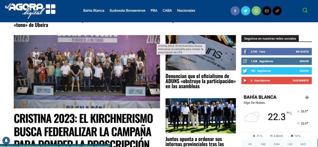 Screenshot of the El Agora Digital website
