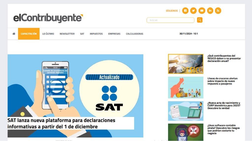 Screenshot of the El Contribuyente website