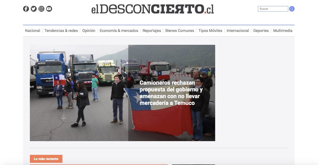 Screenshot of the El Desconcierto website