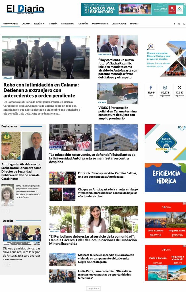 Screenshot of the El Diario De Antofagasta website
