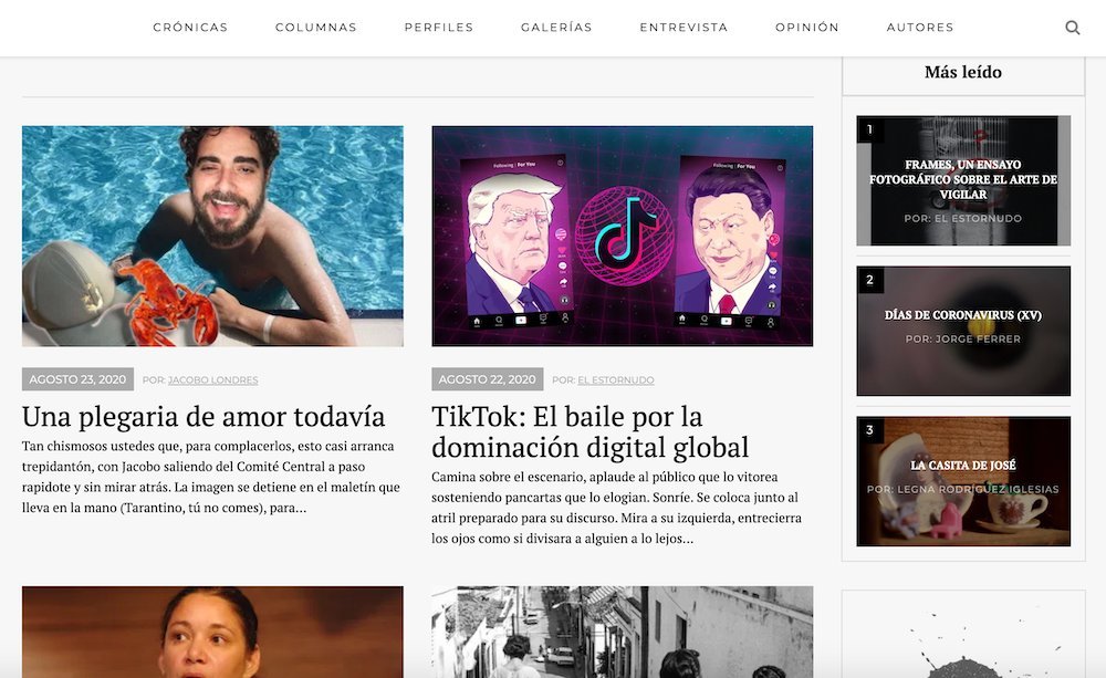 Screenshot of the El Estornudo website