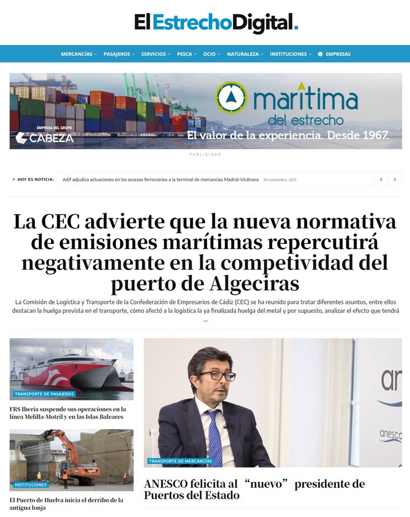 Screenshot of the El Estrecho Digital website