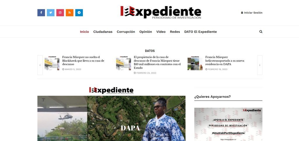 Screenshot of the El Expediente website