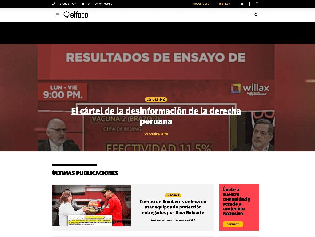 Screenshot of the El Foco website