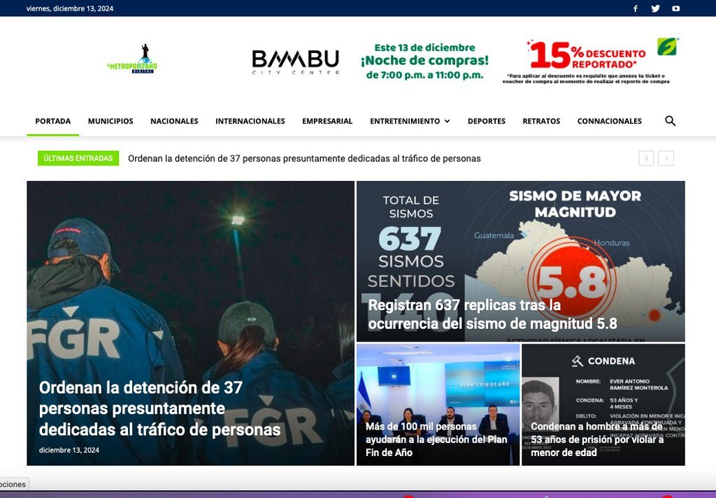 Screenshot of the El Metropolitano Digital website