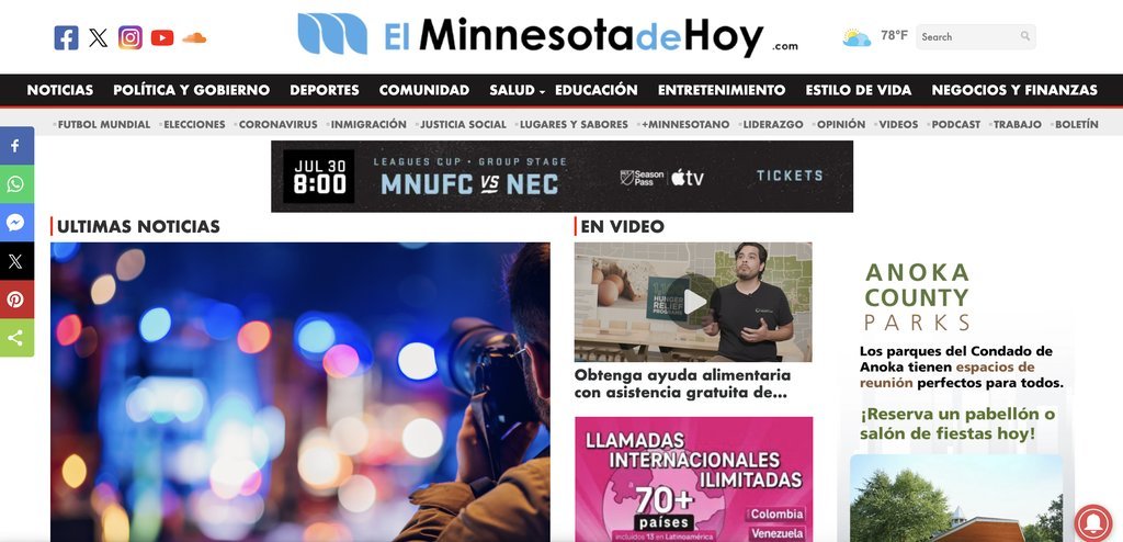 Screenshot of the El Minnesota de Hoy website