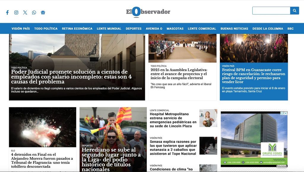 Screenshot of the el observador website