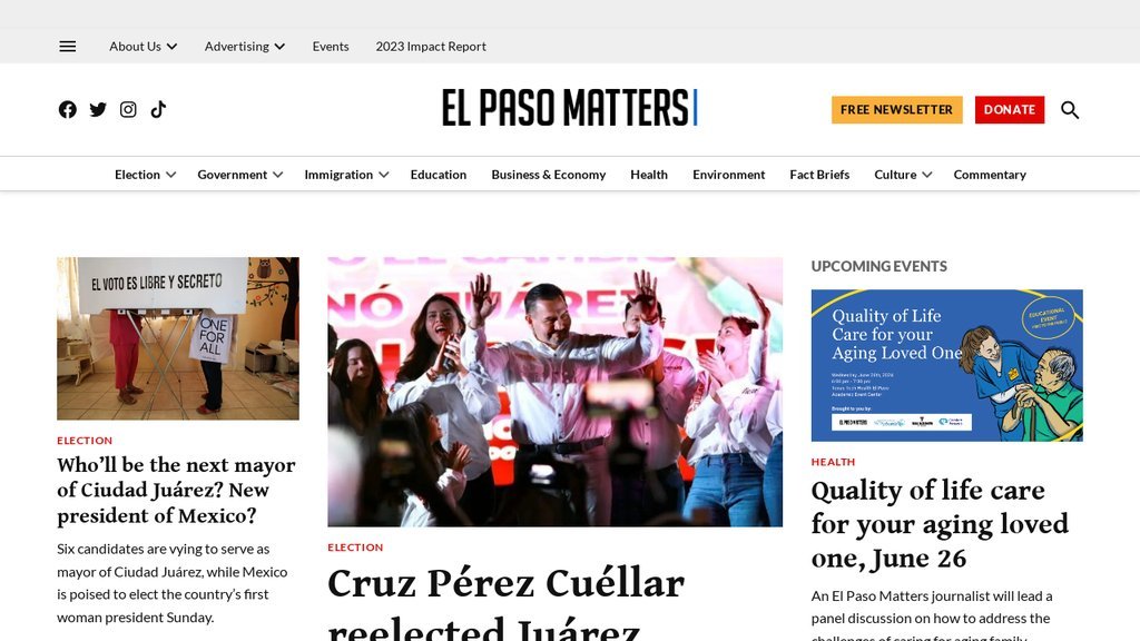 Screenshot of the El Paso Matters website