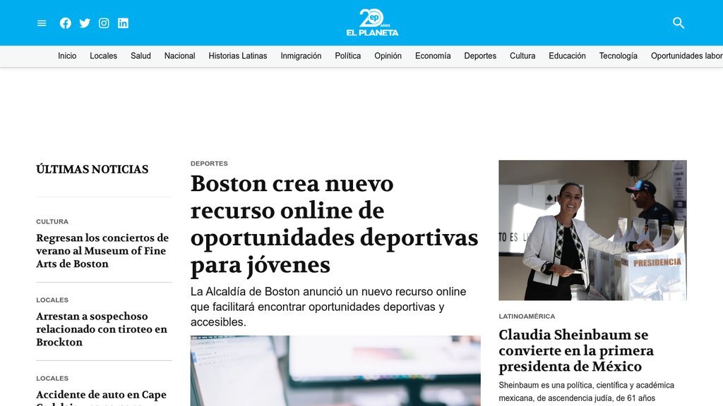 Screenshot of the El Planeta website