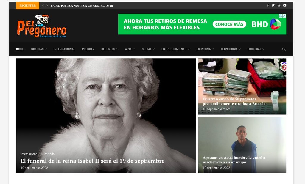 Screenshot of the El Pregonero website