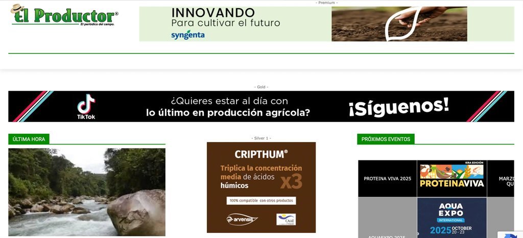 Screenshot of the El Productor website
