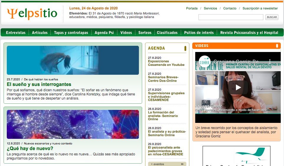 Screenshot of the El Psitio website