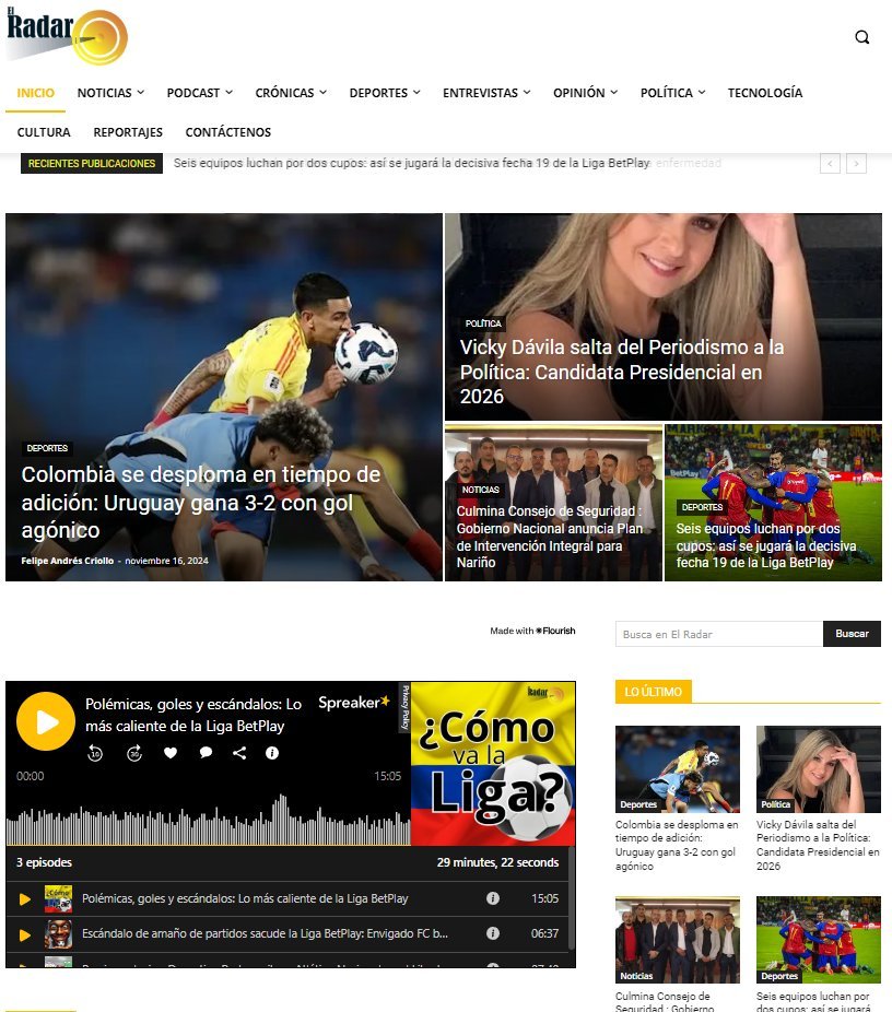 Screenshot of the El Radar Del Sol website