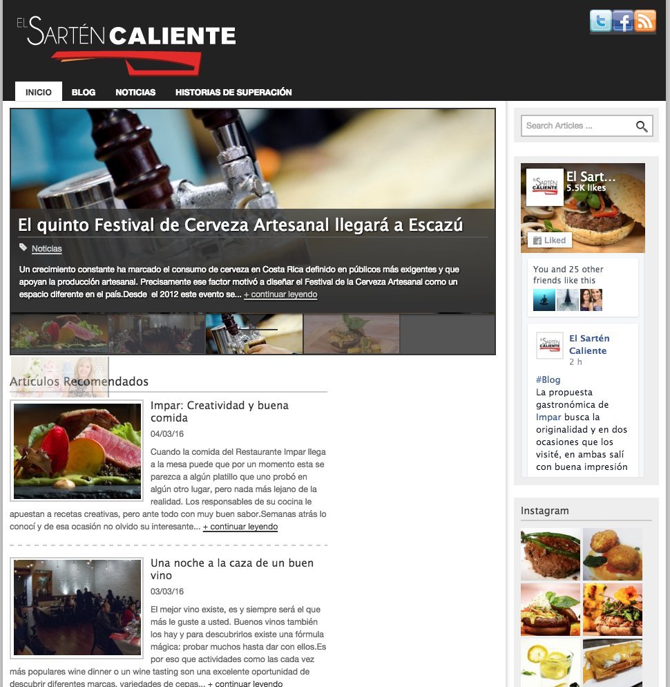 Screenshot of the El Sarten Caliente website