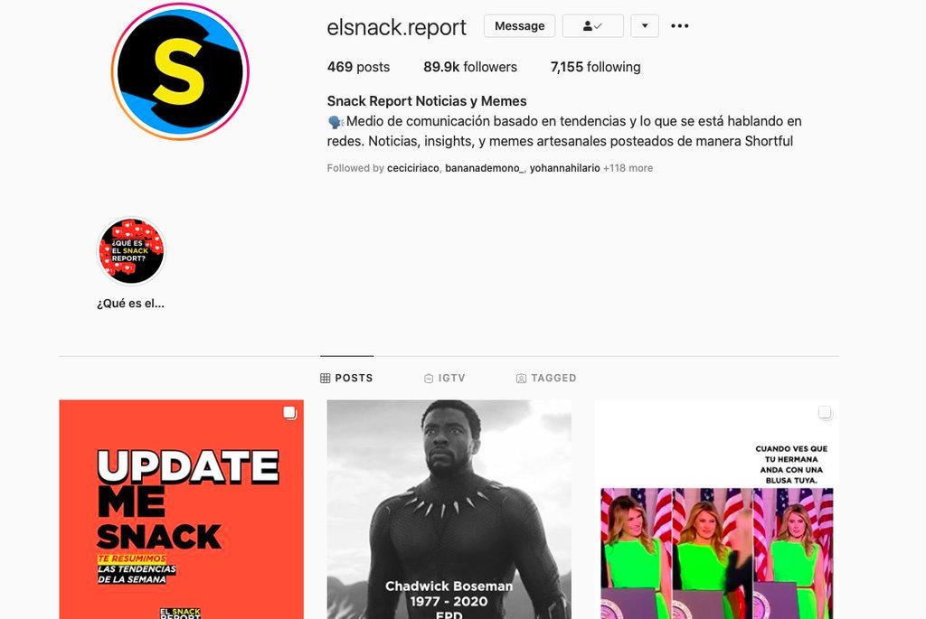 Screenshot of the El Snack Report website