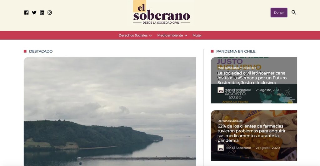 Screenshot of the El Soberano website