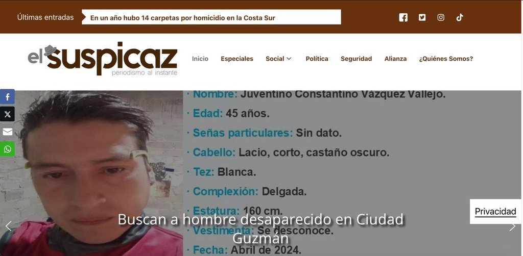 Screenshot of the El Suspicaz website