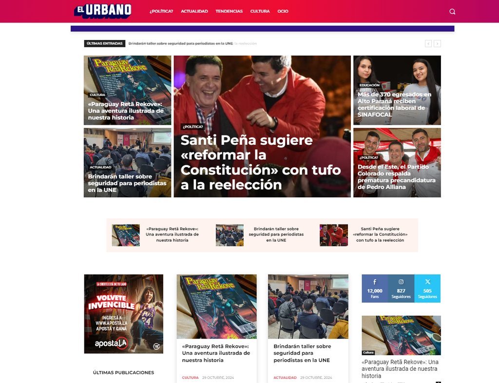 Screenshot of the El Urbano website