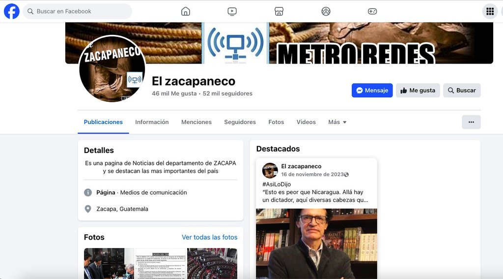 Screenshot of the El Zacapaneco website