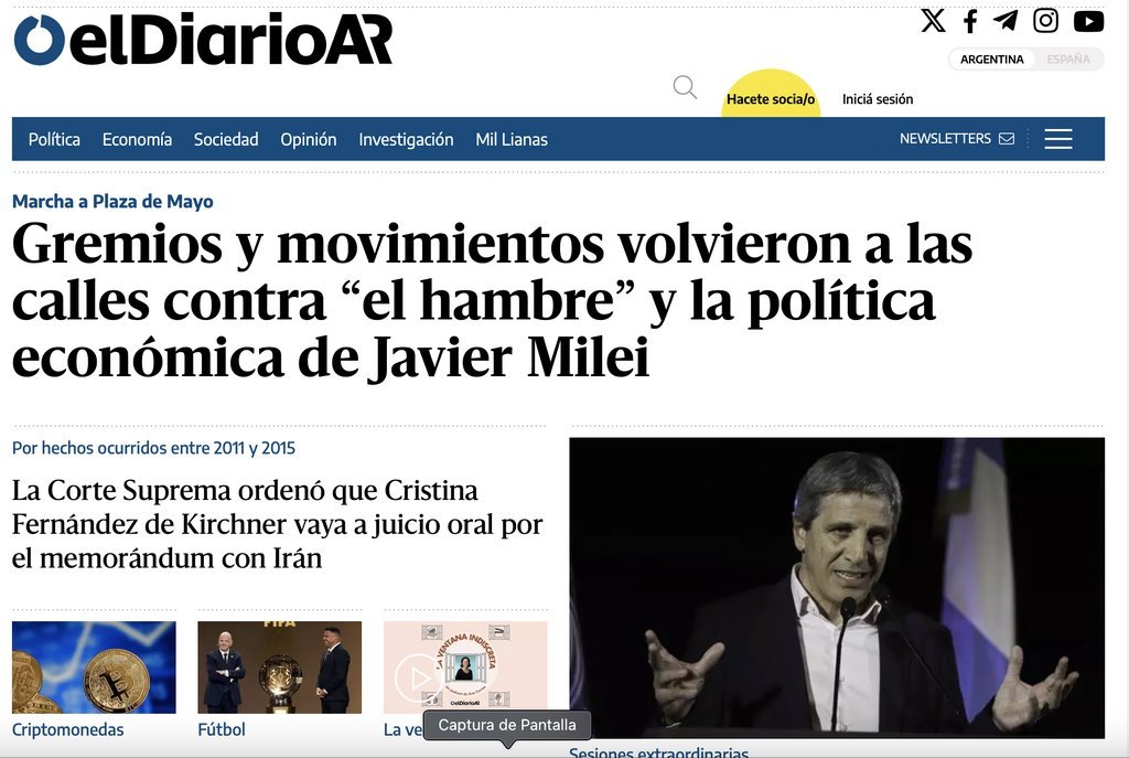 Screenshot of the eldiarioar website