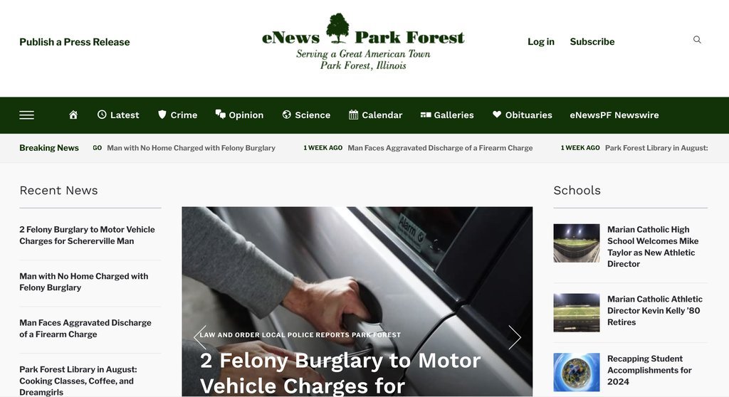 Screenshot of the eNews Park Forest website