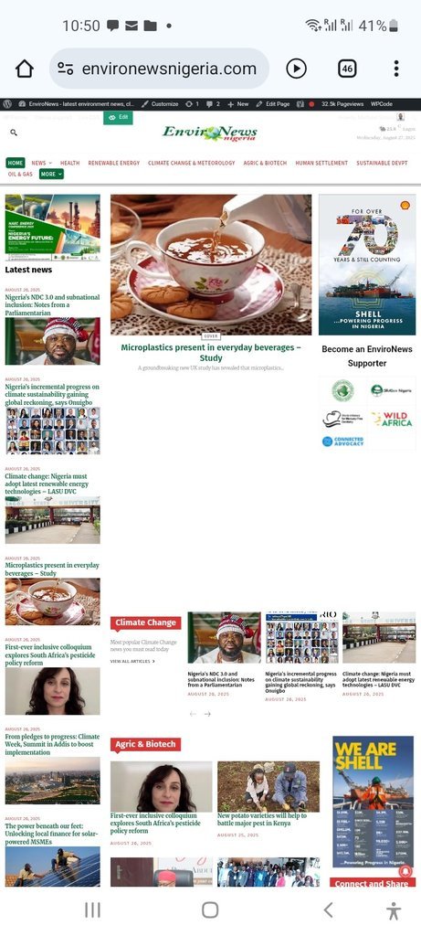 Screenshot of the EnviroNews Nigeria website