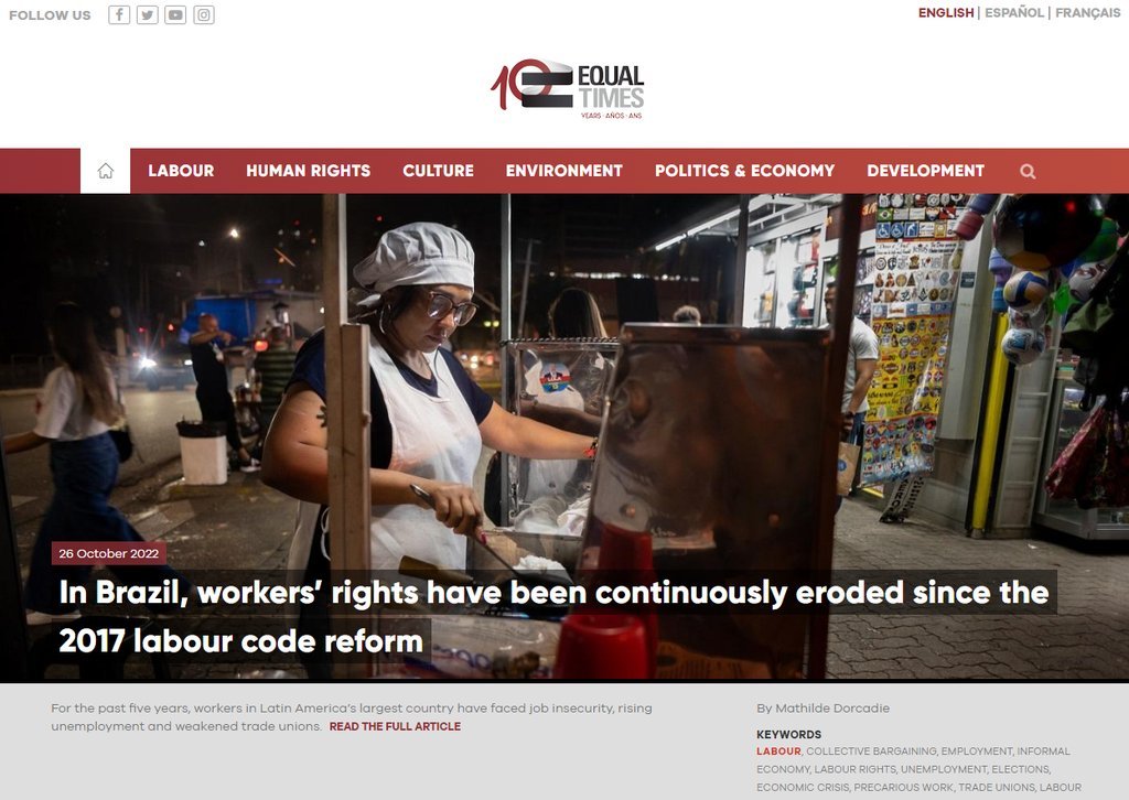 Screenshot of the Equal Times website