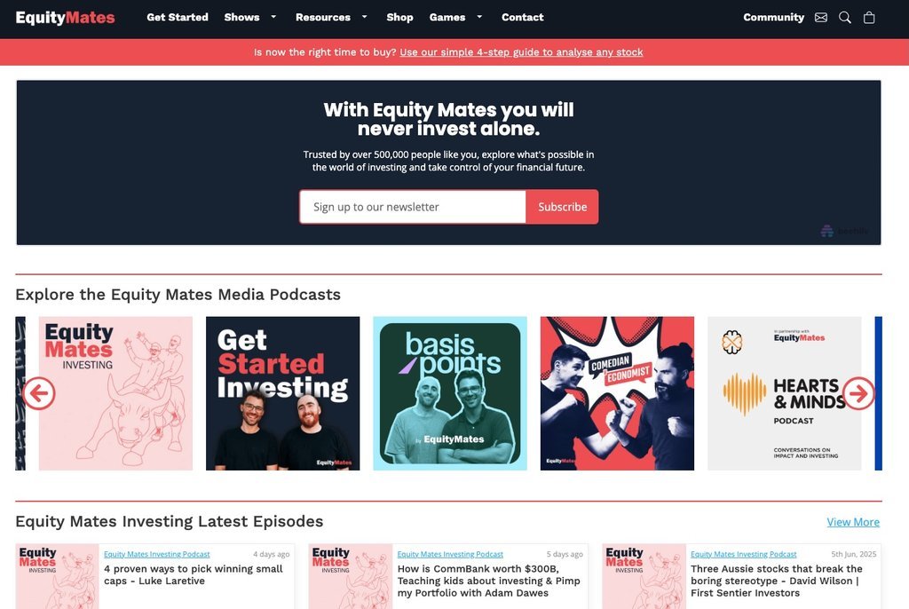 Screenshot of the Equity Mates website