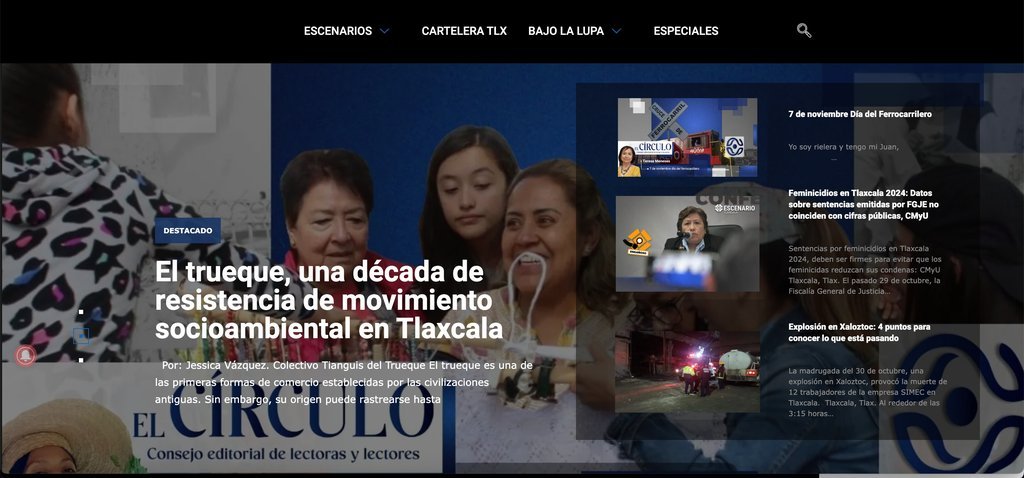 Screenshot of the Escenario Tlaxcala website