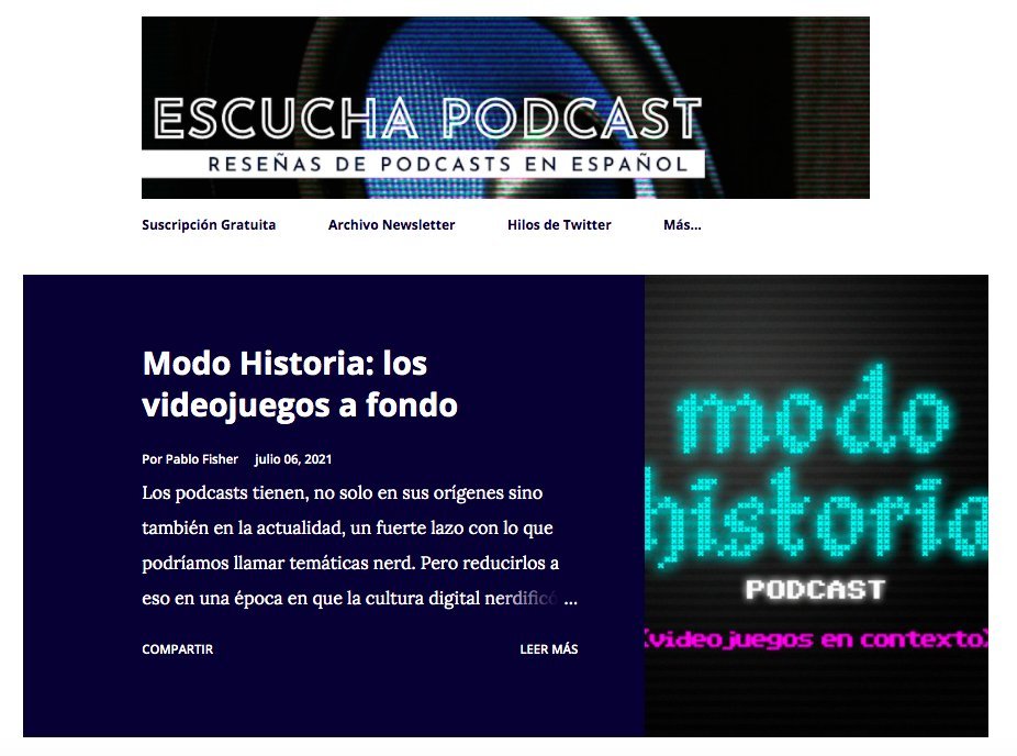 Screenshot of the Escucha Podcast website