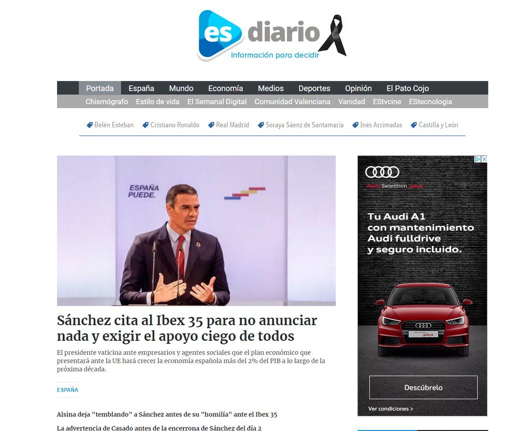 Screenshot of the Esdiario website