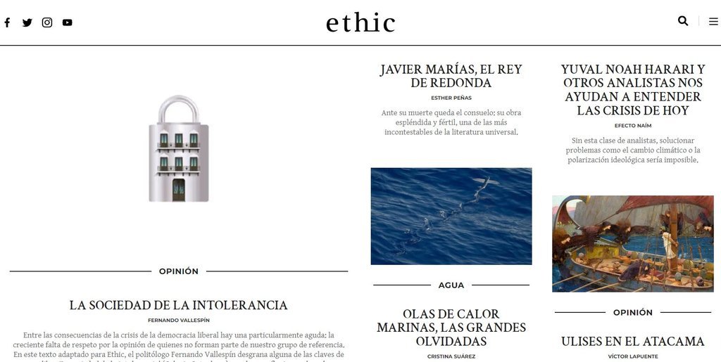 Screenshot of the Ethic website