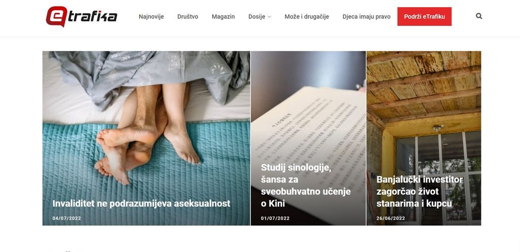 Screenshot of the eTrafika website
