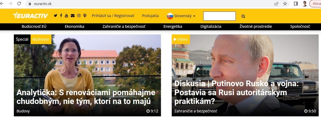 Screenshot of the Euractiv.sk website