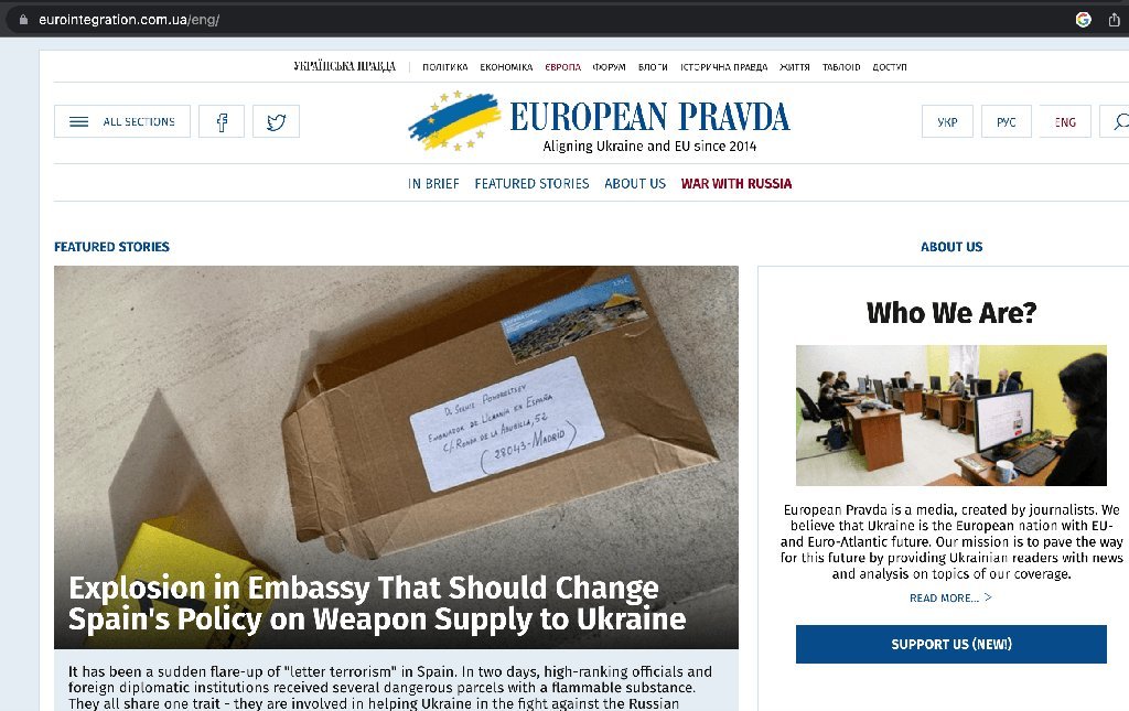 Screenshot of the EuroPravda website