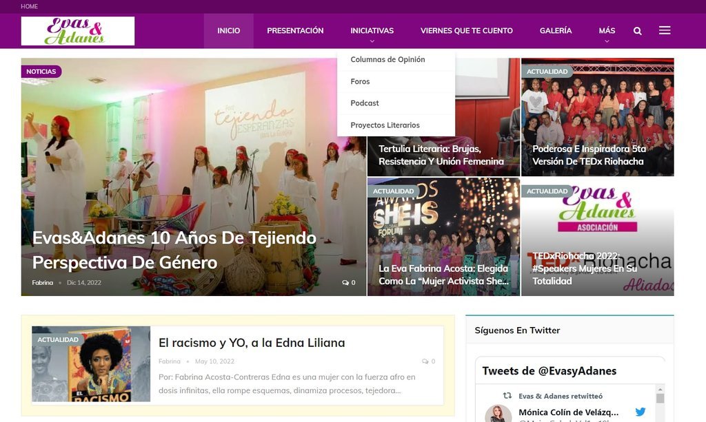 Screenshot of the Evas Y Adanes website