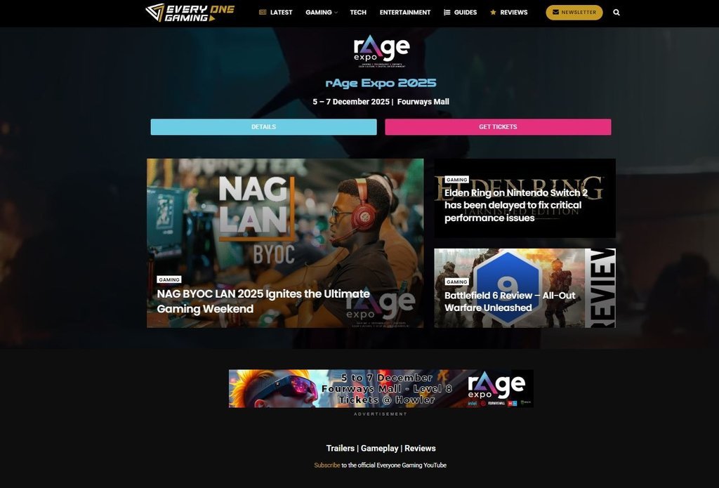 Screenshot of the Everyone Gaming website