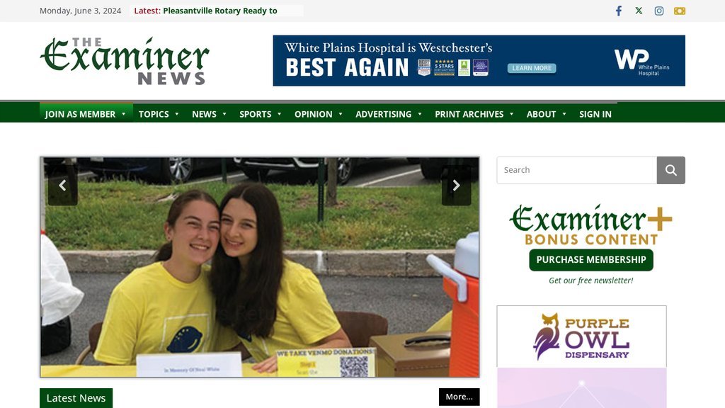 Screenshot of the Examiner News, The website