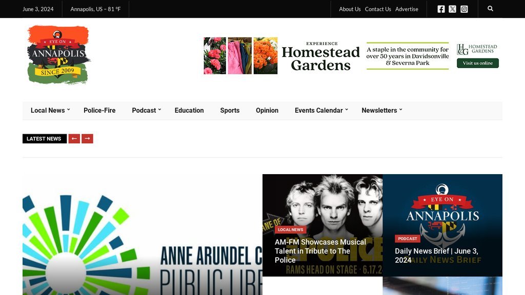 Screenshot of the Eye On Annapolis website