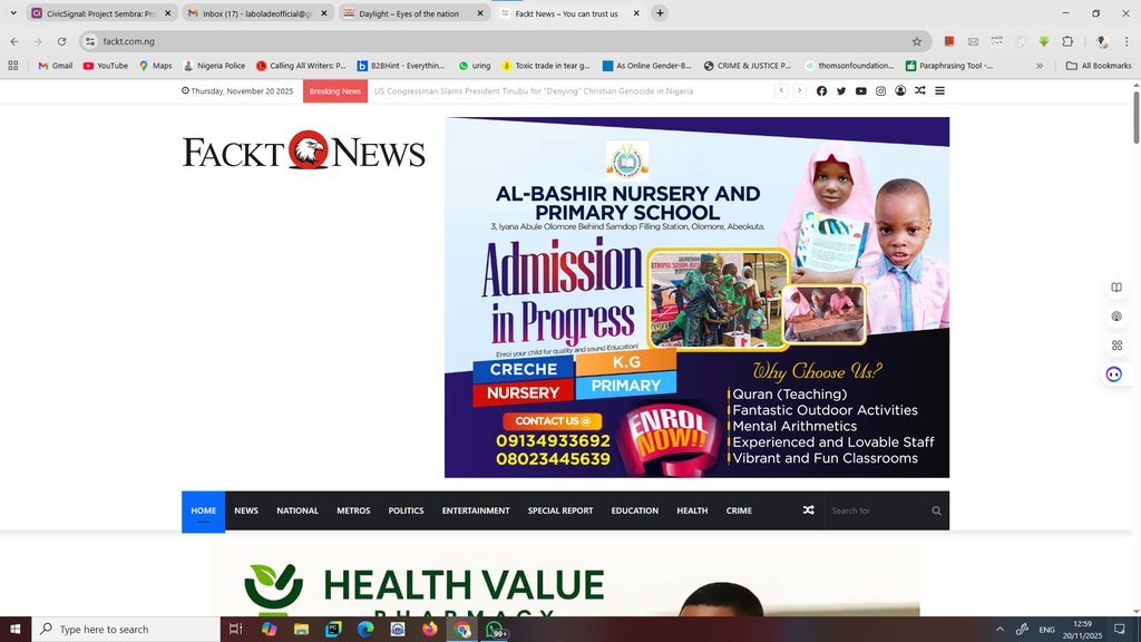 Screenshot of the Fackt website