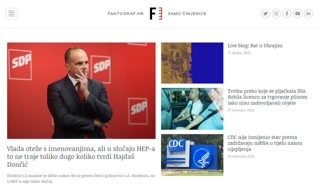 Screenshot of the Faktograf.hr website