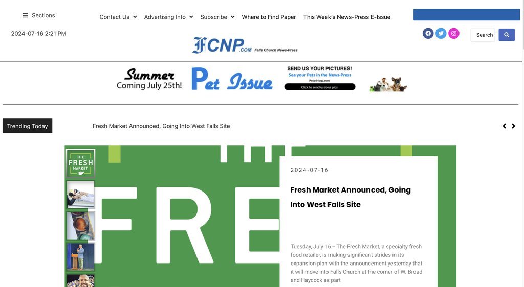 Screenshot of the Falls Church News-Press website