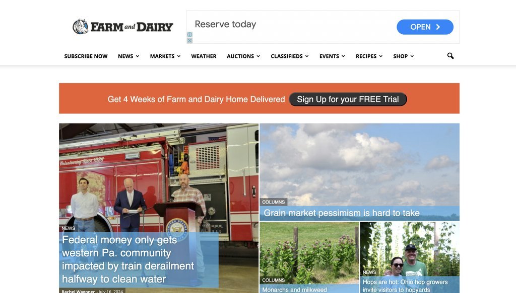 Screenshot of the Farm & Dairy website