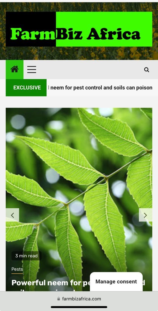 Screenshot of the Farmbiz Africa website