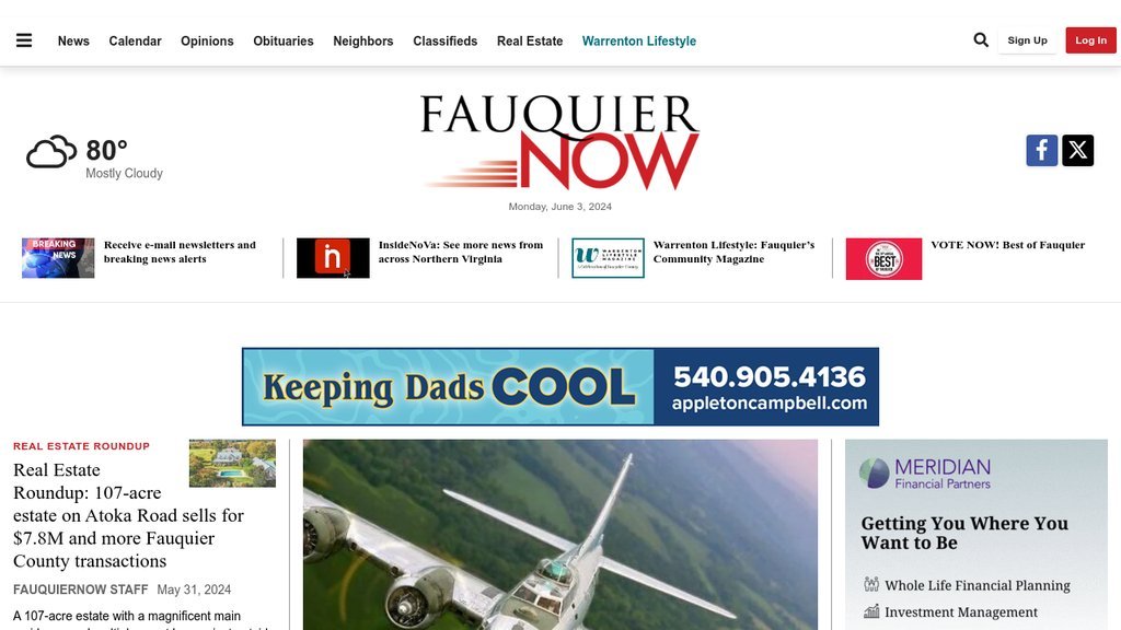 Screenshot of the Fauquier Now website