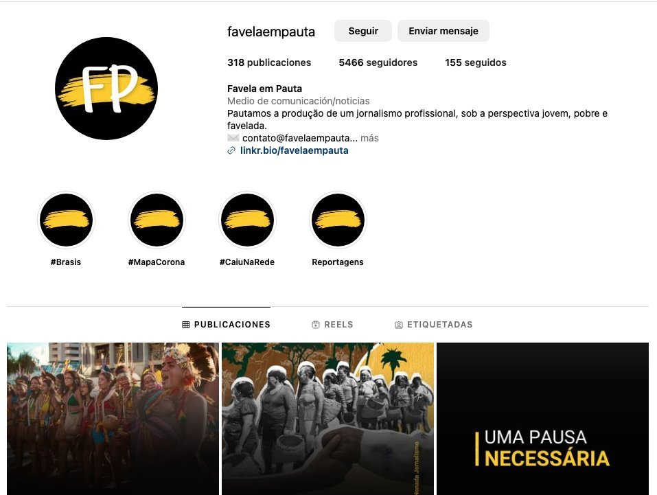 Screenshot of the Favela em Pauta website