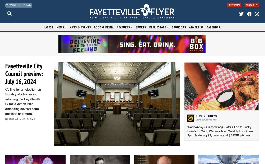 Screenshot of the Fayetteville Flyer website